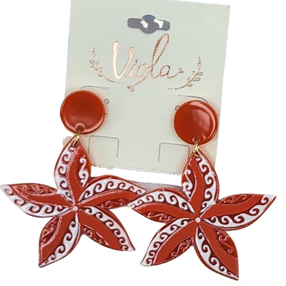 Acrylic Swirly Starfish Statement Earrings Post Back NWT